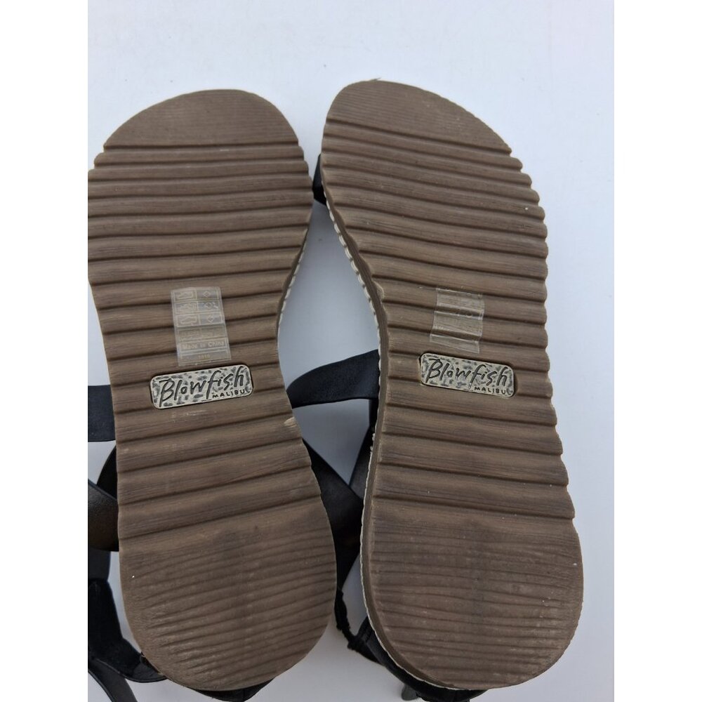 Blowfish Malibu Vegan Black Flat Sandals Strappy  Zipper Buckle Criss Cross 7.5 - Picture 10 of 11